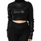 Black Wool Long Sleeve Turtleneck Cropped Top