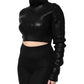 Black Wool Long Sleeve Turtleneck Cropped Top