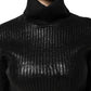 Black Wool Long Sleeve Turtleneck Cropped Top