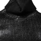 Black Wool Long Sleeve Turtleneck Cropped Top