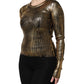 Gold Round Neck Long Sleeve Pullover Top