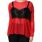 Red Black Bustier Detailing Long Sleeves Top