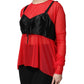 Red Black Bustier Detailing Long Sleeves Top