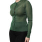 Green Polyester Long Sleeves Cardigan Sweater