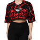 Red Black Cotton Bustier Detailing Cropped Top