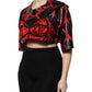 Red Black Cotton Bustier Detailing Cropped Top