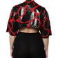 Red Black Cotton Bustier Detailing Cropped Top