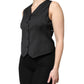 Black Striped Button Down Sleeveless Vest Top
