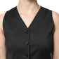 Black Striped Button Down Sleeveless Vest Top