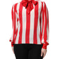 Red White Stripes Ascot Collar Blouse Top