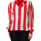 Red White Stripes Ascot Collar Blouse Top
