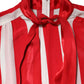 Red White Stripes Ascot Collar Blouse Top