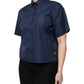 Blue Cotton Short Sleeves Button Down Top