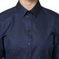 Blue Cotton Short Sleeves Button Down Top