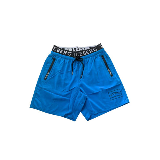 Light Blue Polyester Men Swim Short