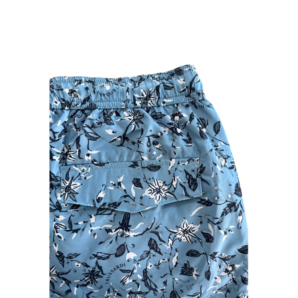 Light Blue Polyester Men Swim Shorts