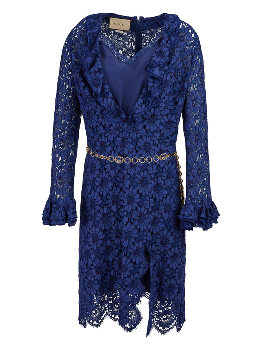 Blu Viscose and Cotton Mid Long Dress