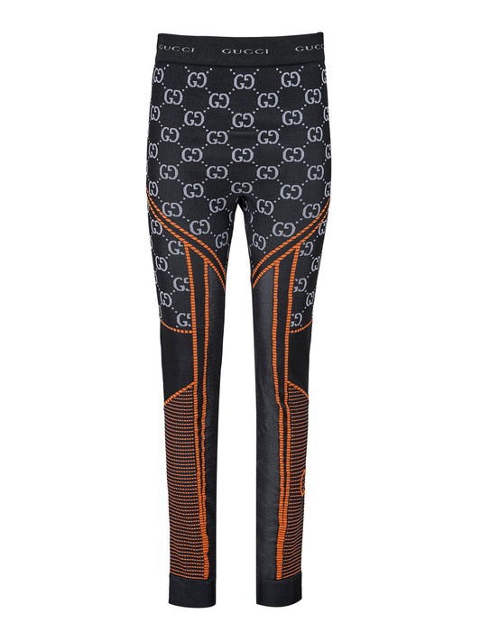 Black Polyamide All over Logo Leggings Pants