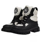 Black White Padded Mid Calf Lace Up Boots Shoes