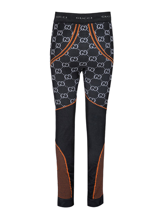 Black Polyamide All over Logo Leggings Pants