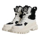 White Padded Mid Calf Lace Up Boots Shoes