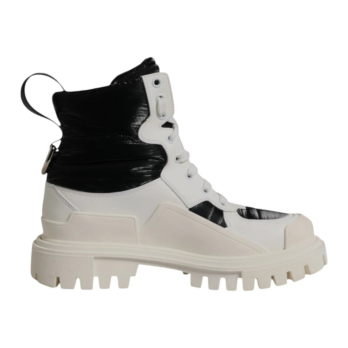 White Padded Mid Calf Lace Up Boots Shoes