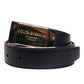 Black Blue Leather Gold Buckle Reversible Belt