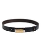 Black Blue Leather Gold Buckle Reversible Belt
