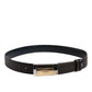 Black Blue Leather Gold Buckle Reversible Belt