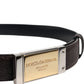 Black Blue Leather Gold Buckle Reversible Belt