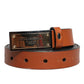 Brown Leather Gold Rectangle Buckle Belt