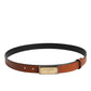 Brown Leather Gold Rectangle Buckle Belt