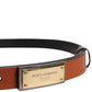 Brown Leather Gold Rectangle Buckle Belt