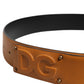 Brown Leather Buckle DG Logo Embossed Belt