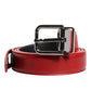 Red Leather Silver Tone Metal Buckle Belt