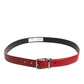 Red Leather Silver Tone Metal Buckle Belt