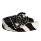 White Black Leather Zebra DG Crystal Buckle Belt