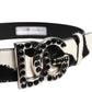 White Black Leather Zebra DG Crystal Buckle Belt