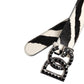 White Black Leather Zebra DG Crystal Buckle Belt