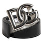 Black White Leather DG Metal Buckle Belt