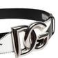 Black White Leather DG Metal Buckle Belt