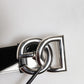 Black White Leather DG Metal Buckle Belt