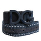 Blue Cotton Leather DG Logo Metal Buckle Belt