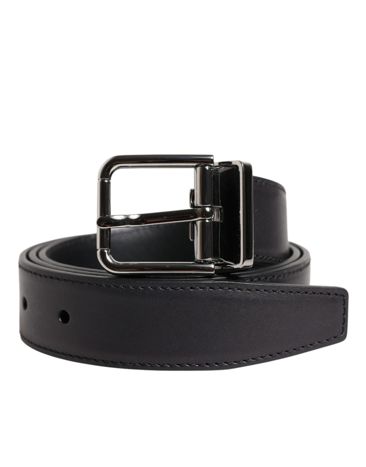 Black Classic Calf Leather Silver Buckle Belt