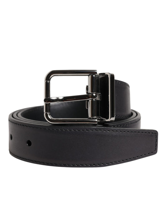 Black Classic Calf Leather Silver Buckle Belt