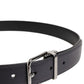 Black Classic Calf Leather Silver Buckle Belt