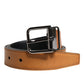 Brown Classic Calf Leather Silver Buckle Belt