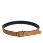 Brown Classic Calf Leather Silver Buckle Belt