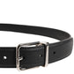 Black Calf Leather Classic Metal Buckle Belt