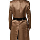 Brown Silk Single Breasted Trench Coat  Jacket